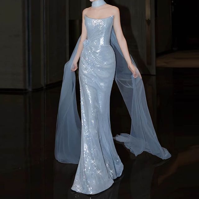 Fioridi-Strapless Plaid Mermaid Evening Gown