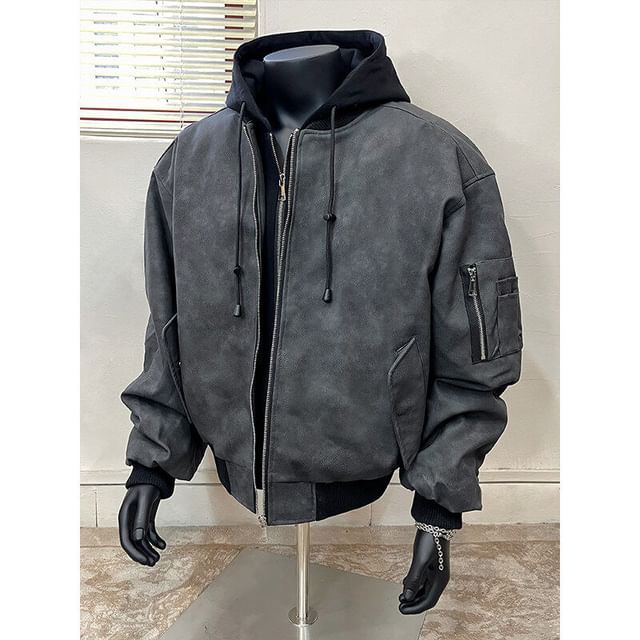 Kimeya-Two Tone Hooded Mock Two-Piece Zip Jacket