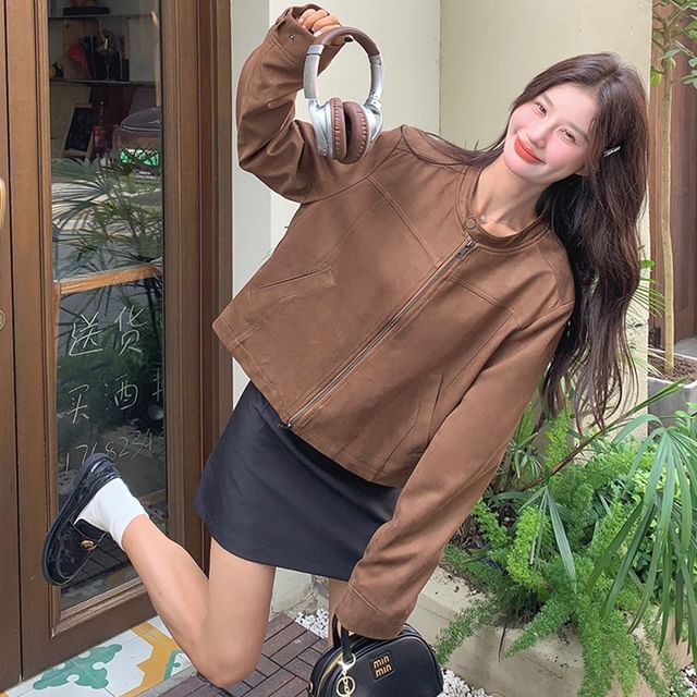 Tzarkozy-Faux Suede Zip Jacket