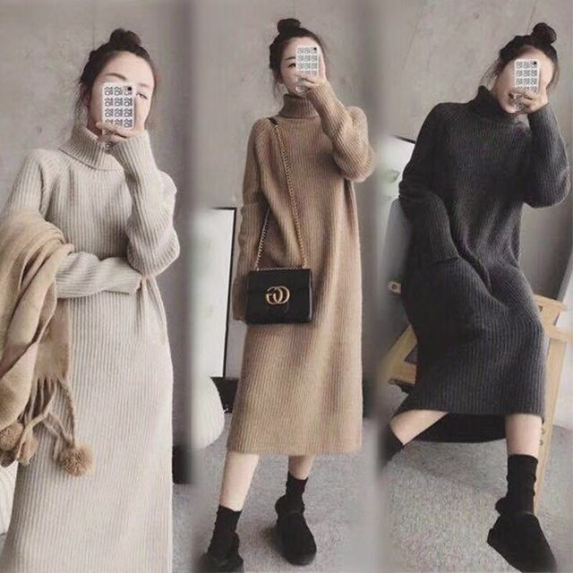 Kolopara - Turtleneck Midi A-Line Sweater Dress | YesStyle