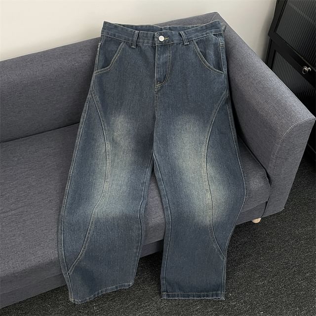 Plummie-Mid Rise Washed Wide Leg Jeans