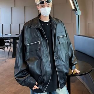 Kimeya-Faux Leather Zip Jacket