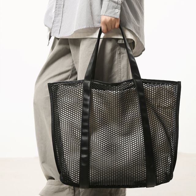 Melois-Mesh Canvas Tote Bag