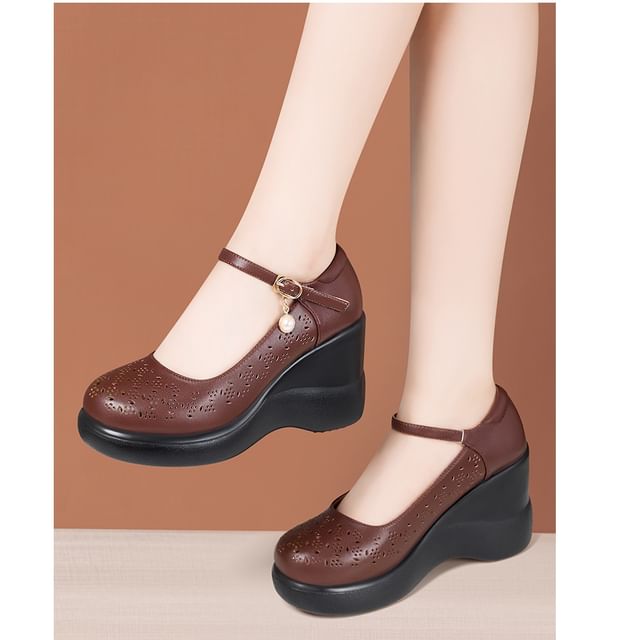 Freesia-Cutout Platform Wedge Mary Jane Pumps