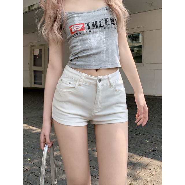 Gilmort-Low Rise Washed Denim Hot Pants