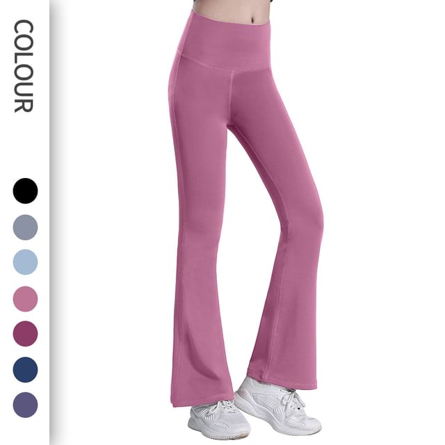 Lexama-Mid Rise Plain Sports Bootcut Pants