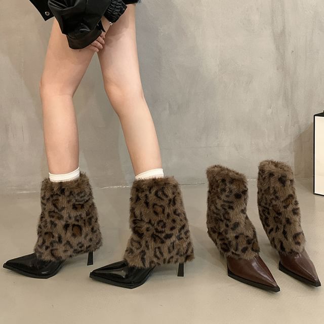 Karlao-High Heel Leopard Print Pointed Short Boots