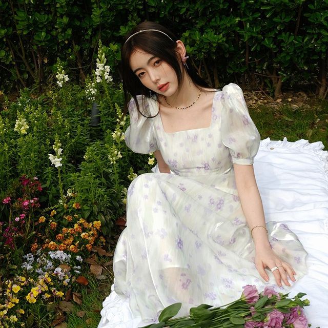SINCETHEN Flower Garden Long Dress Sincethen - Short-Sleeve