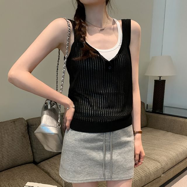 Asiris-Crewneck Plain Knit Tank Top