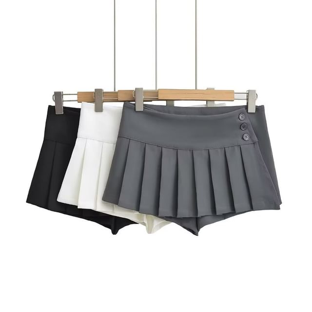 Hollahop-Low Rise Plain Mini Pleated Skort