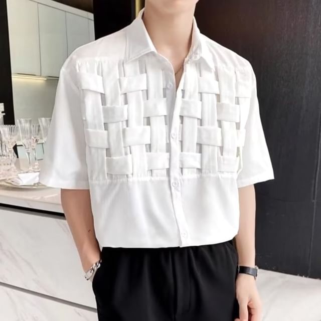 Blueforce-Short-Sleeve Collared Plain Woven Shirt