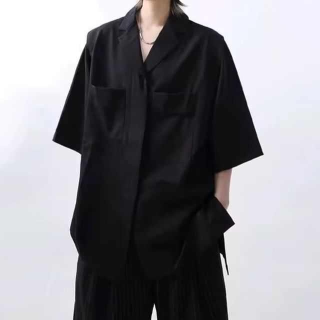 GRAYCIOUS-Elbow-Sleeve Button-Up Plain Shirt