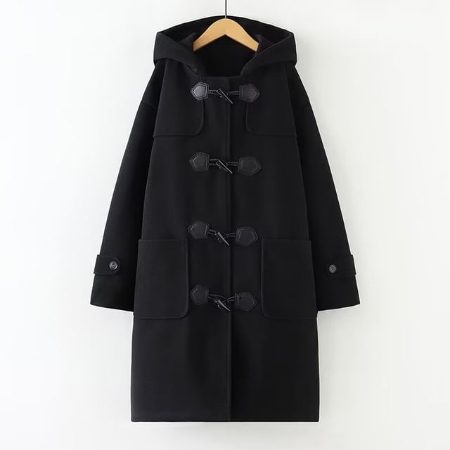 PANDAGO-Hooded Plain Toggle Coat