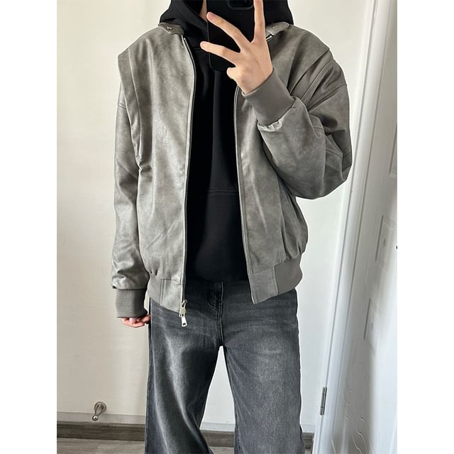 Chuoku-Drop-Shoulder Washed Zip Jacket