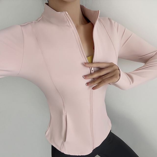 Engiko-Stand Collar Plain Sport Zip Jacket