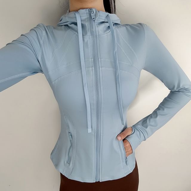 Engiko-Hooded Plain Zip Sport Jacket