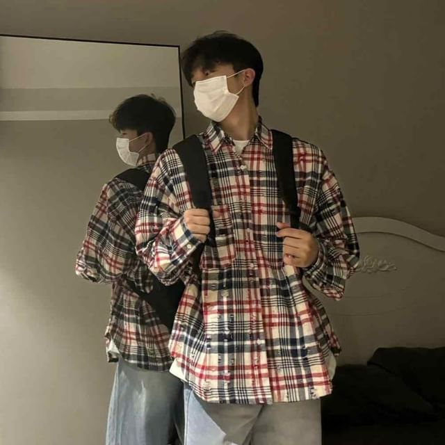 Zentrus-Long-Sleeve Plaid Shirt
