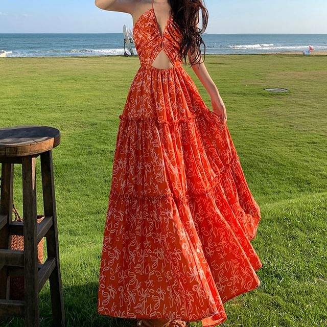 fitted lace wedding dress Summer Stunner Cut-out Chiffon Maxi Dress Red