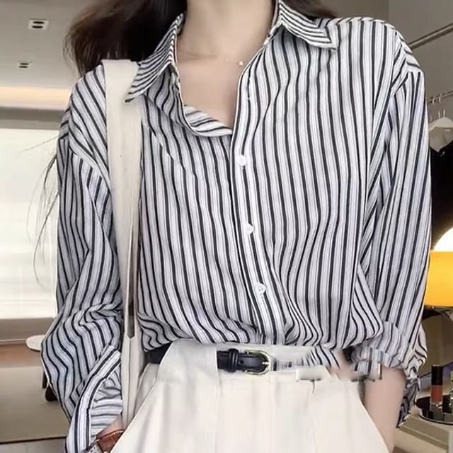 Everose-Striped Button-Up Shirt