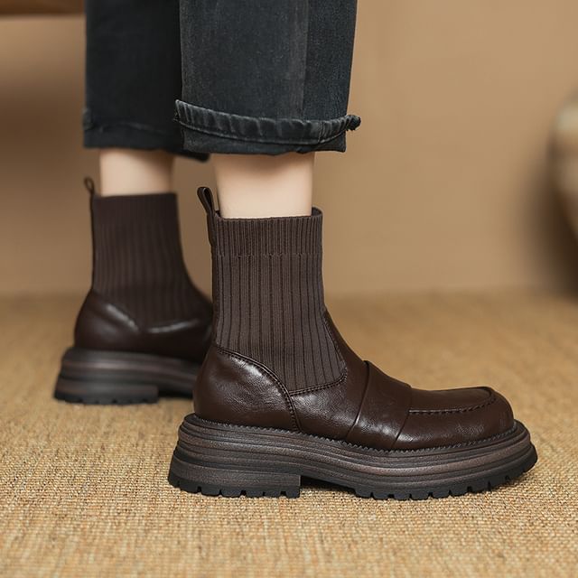 Megan-Platform Knit Sock Short Boots