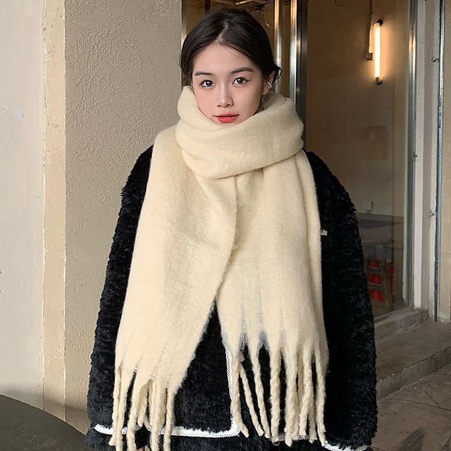 Pompabee-Plain Fringed Mohair Shawl