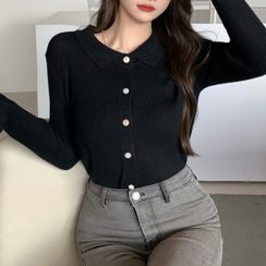 Dinse - Long-Sleeve Collared Button-Up Knit Top