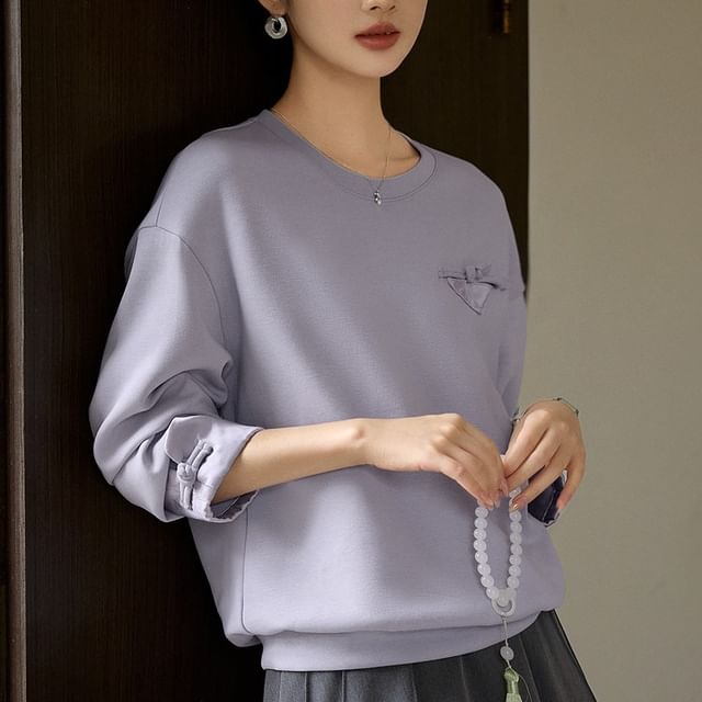 Jeonseon-Crew Neck Frog Closure Panel Jacquard Sweatshirt