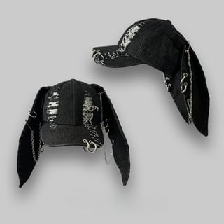 TAAK - Black Distressed Denim Baseball Cap With Chain And  display picture 1