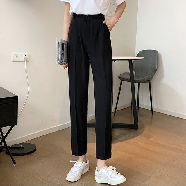 High-Waist Cropped Tapered Dress Pants