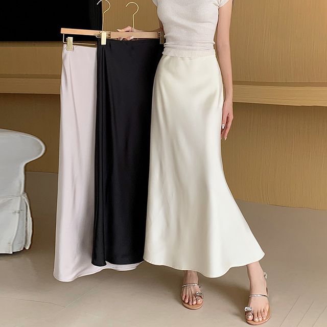 Odestra-High Waist Plain Maxi Fishtail Skirt
