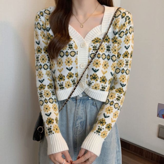 floral cropped cardigan