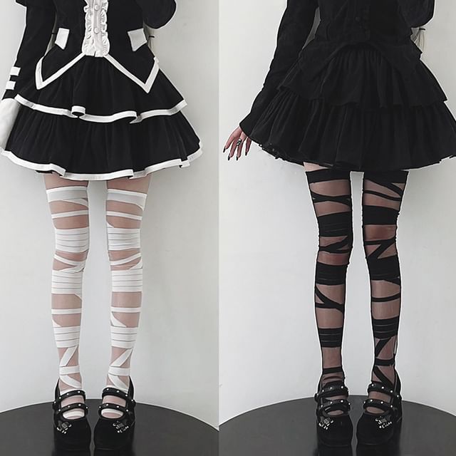 Malnia Home-Striped Over the Knee Socks