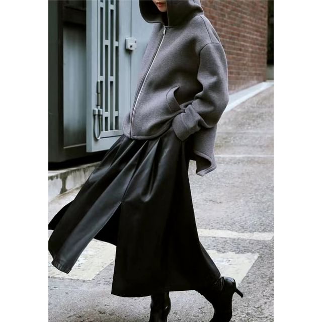 Lewwe-Plain Asymmetrical Zip Hoodie