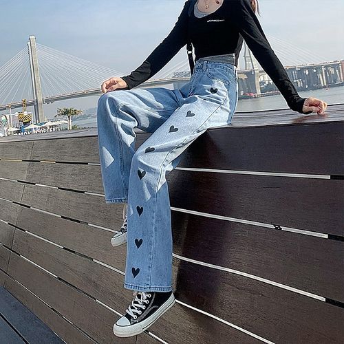 Heart hot sale embroidered jeans