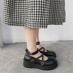 Snowflick - Platform Cross Strap Mary Jane Pumps Snowflick - Platform Cross Strap Mary Jane Pumps