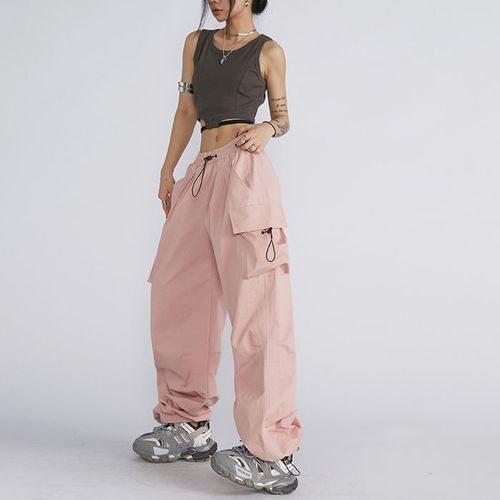 Plus Size Cargo Work Pants Sport Drawstring Comfy Hiking Pleated