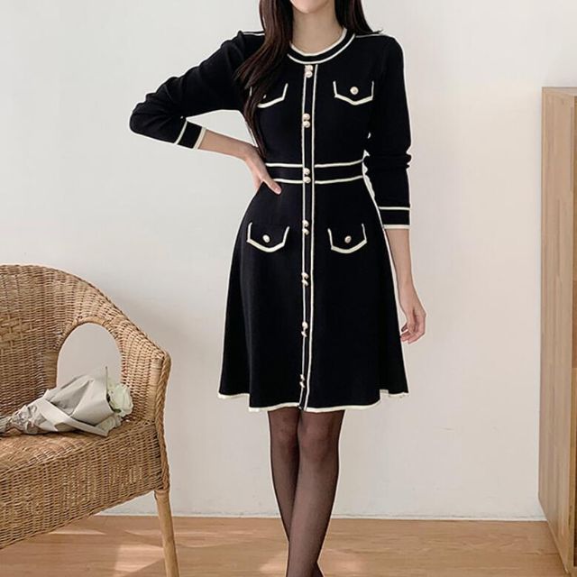 womens ribbed knit dress Colette Premium Long Sleeved Ribbed Knit Maxi Dress in Dark Natural main image 1