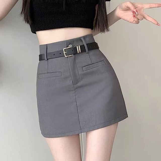 Everose-High Waist Plain Mini Pencil Skirt