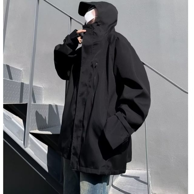 Bay Go Mall-Plain Hooded Parka