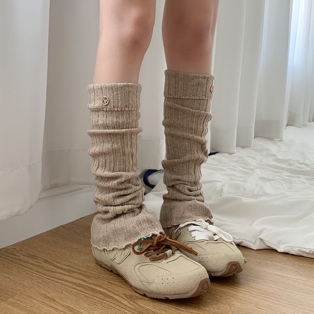 Desperim-Plain Lettuce Edge Knit Leg Warmers