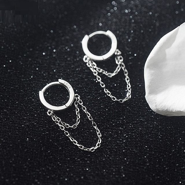 A-ROCH-925 Sterling Silver Chained Dangle Earring