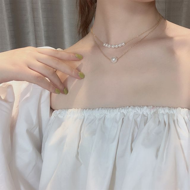 Erumed - Faux Pearl Layered Alloy Choker