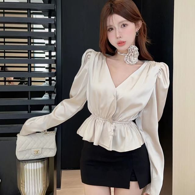 v neck satin blouse