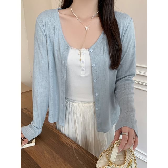 Appelsin-V-Neck Plain Cardigan