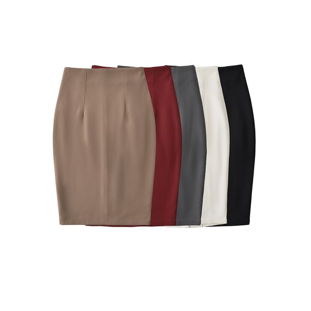 Ulark-High Waist Plain Mini Pencil Skirt