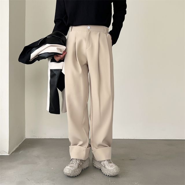 Patow - High Waist Plain Loose Fit Dress Pants | YesStyle