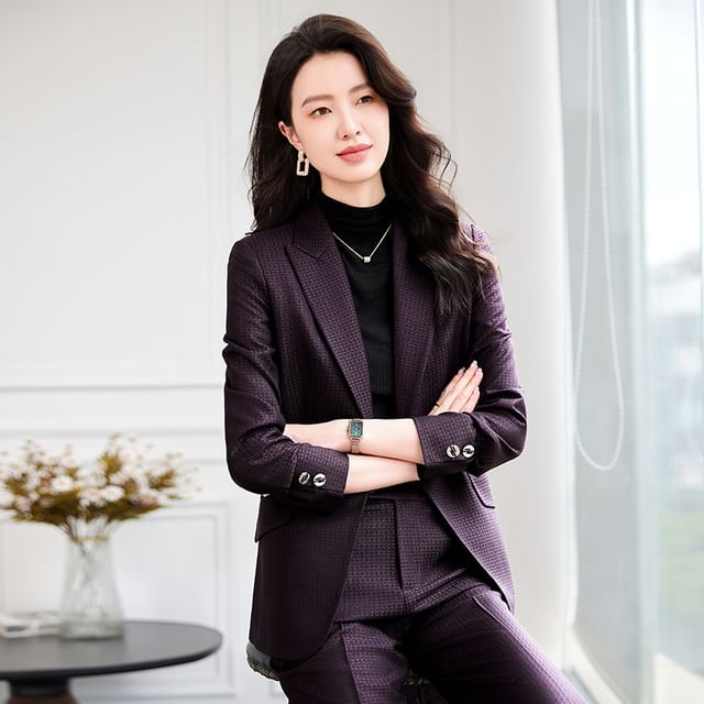 Skyheart-One Buttoned Plaid Blazer Dress Pants Set
