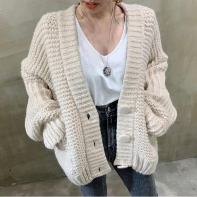Jesong-Button-Up Plain Cardigan
