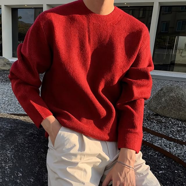 Okwano-Crew Neck Plain Sweater