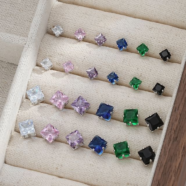 kiqwin-Set of 12 Gemstone Stud Earring